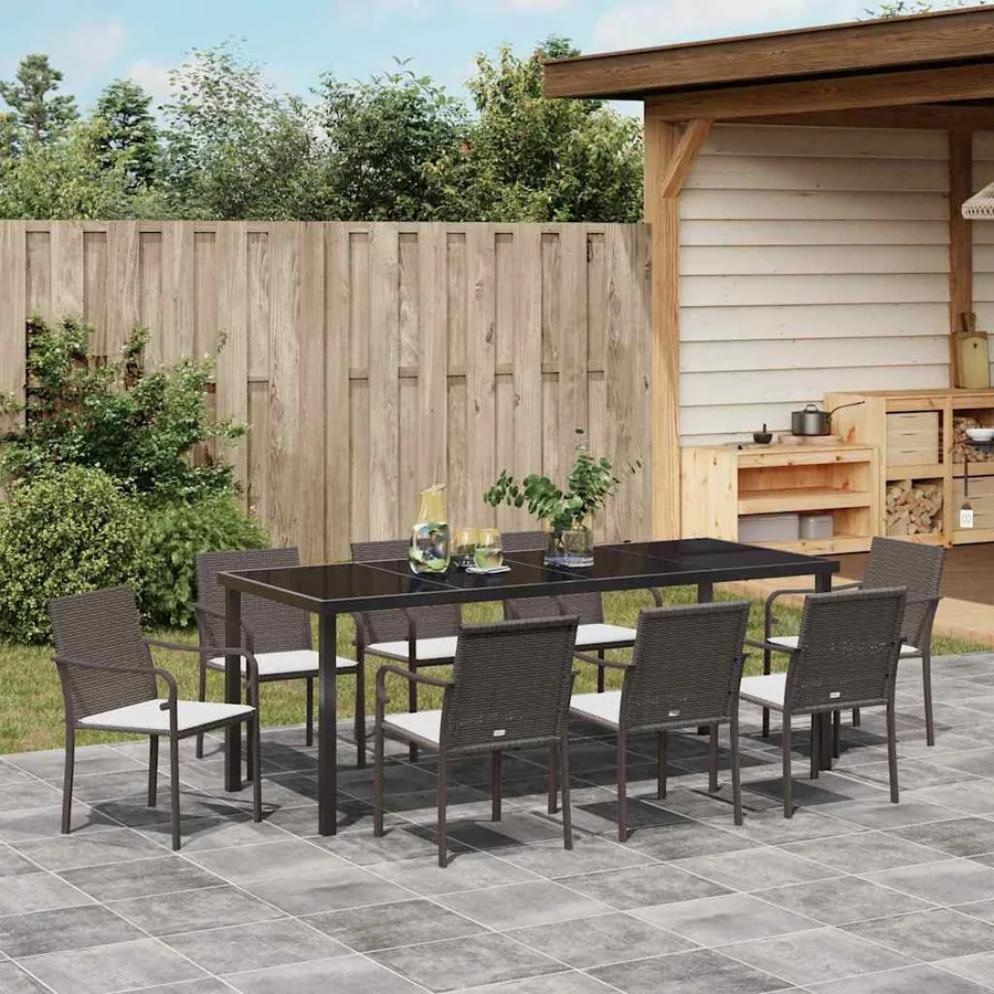 Ensemble de salle à manger pour jardin 9 pcs Marron et Noir - 4