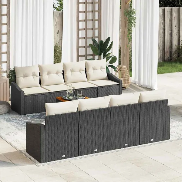 Ensemble de canapé de jardin avec coussin 9 pcs Noir polyrotin