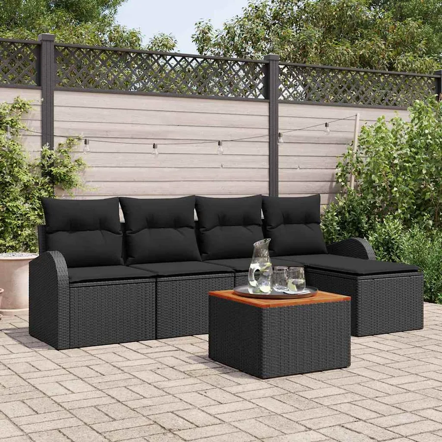 Ensemble de canapé de jardin avec stockage 6 pcs Noir polyrotin