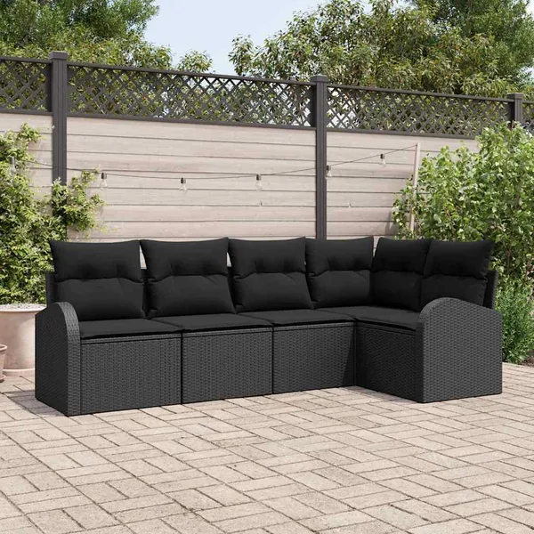 Ensemble de canapé de jardin avec coussin 5 pcs Noir polyrotin