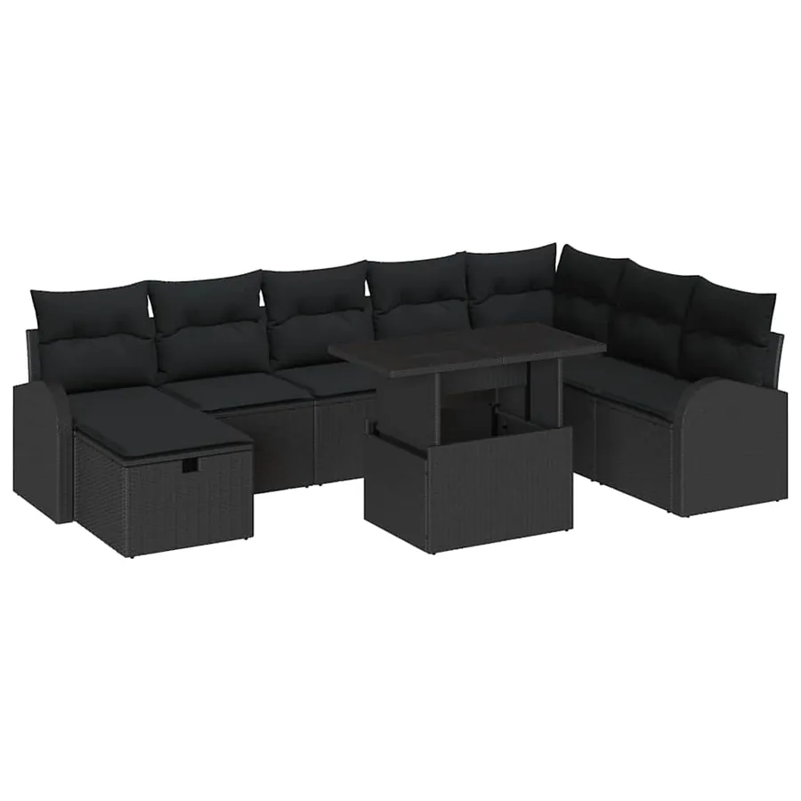 Ensemble de canapé de jardin avec coussin 9 pcs Noir Poly rotin - 2