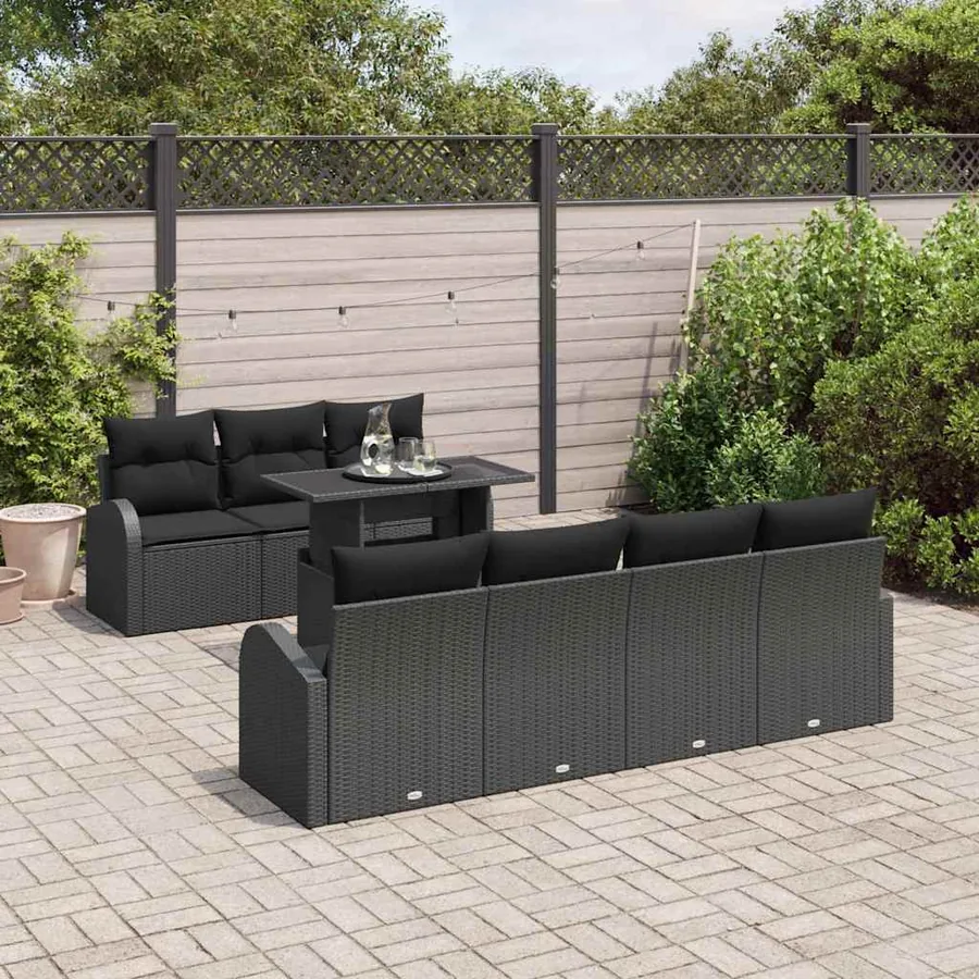 Ensemble de canapé de jardin 8 pcs Noir Poly Rattan - 3
