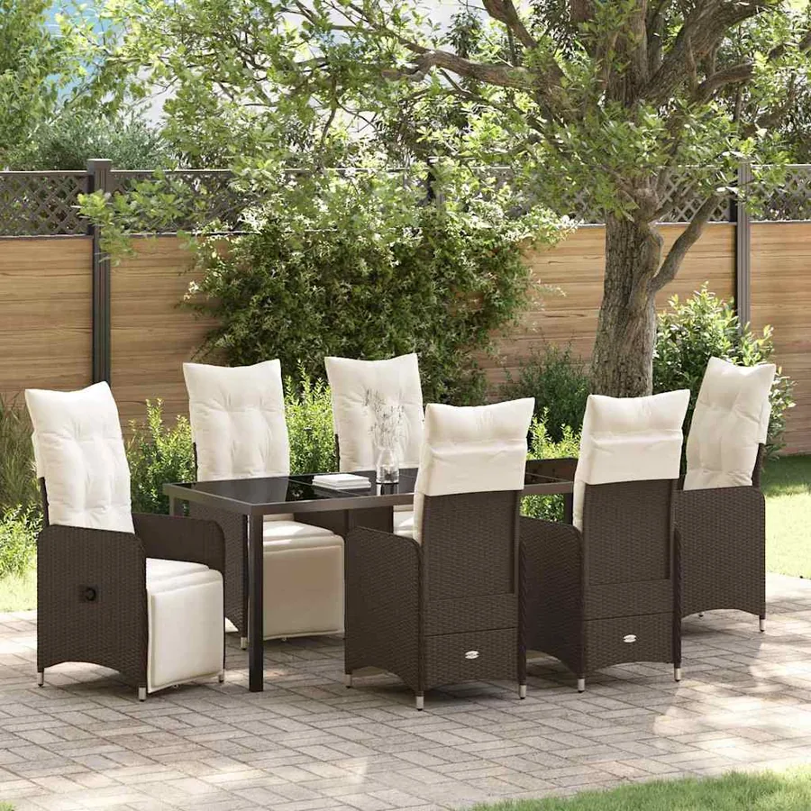 Ensemble de salle à manger pour jardin 7 pcs Marron polyrotin