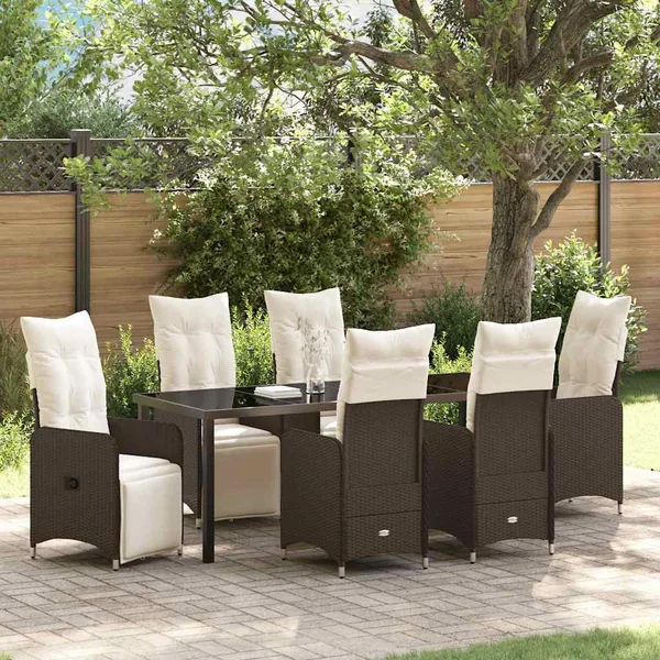 Ensemble de salle à manger pour jardin 7 pcs Marron polyrotin