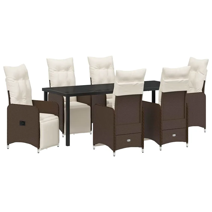Ensemble de salle à manger pour jardin 7 pcs Marron polyrotin - 2