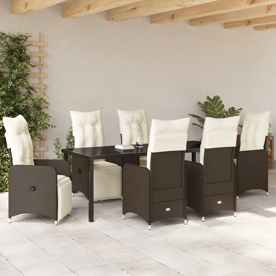 Ensemble de salle à manger pour jardin 7 pcs Marron polyrotin - 4