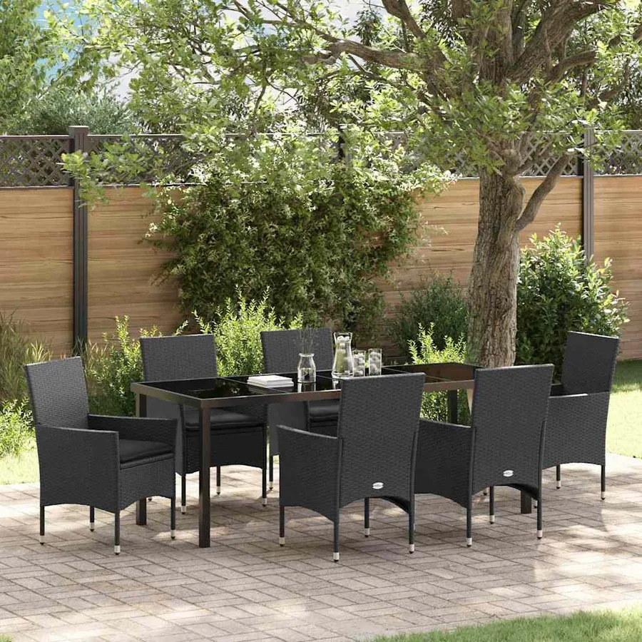 Ensemble de salle à manger pour jardin 7 pcs Noir polyrotin