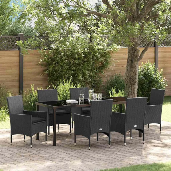 Ensemble de salle à manger pour jardin 7 pcs Noir polyrotin