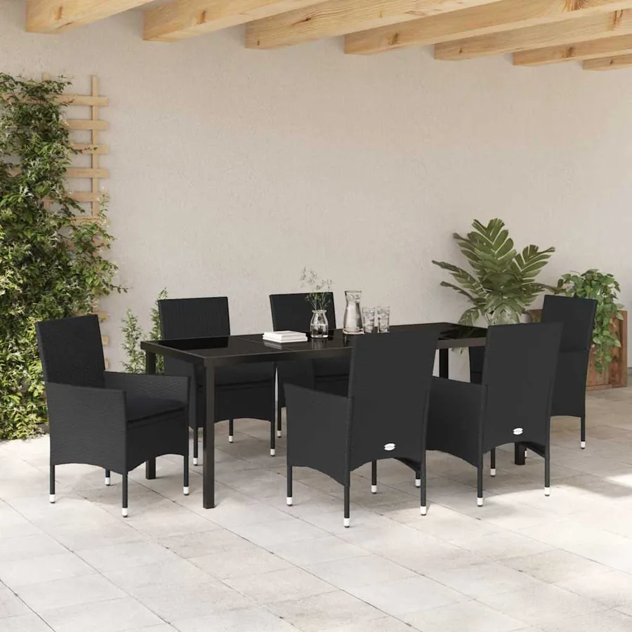 Ensemble de salle à manger pour jardin 7 pcs Noir polyrotin - 4
