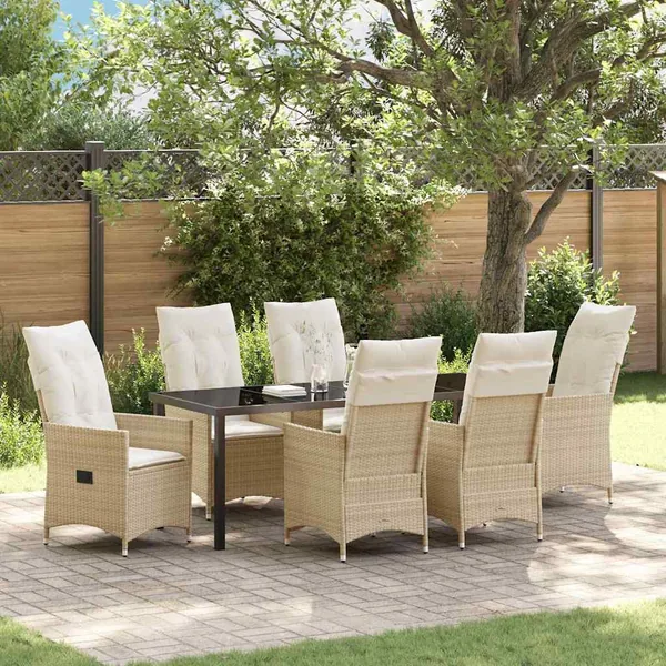 Ensemble de salle à manger pour jardin 7 pcs Beige polyrotin