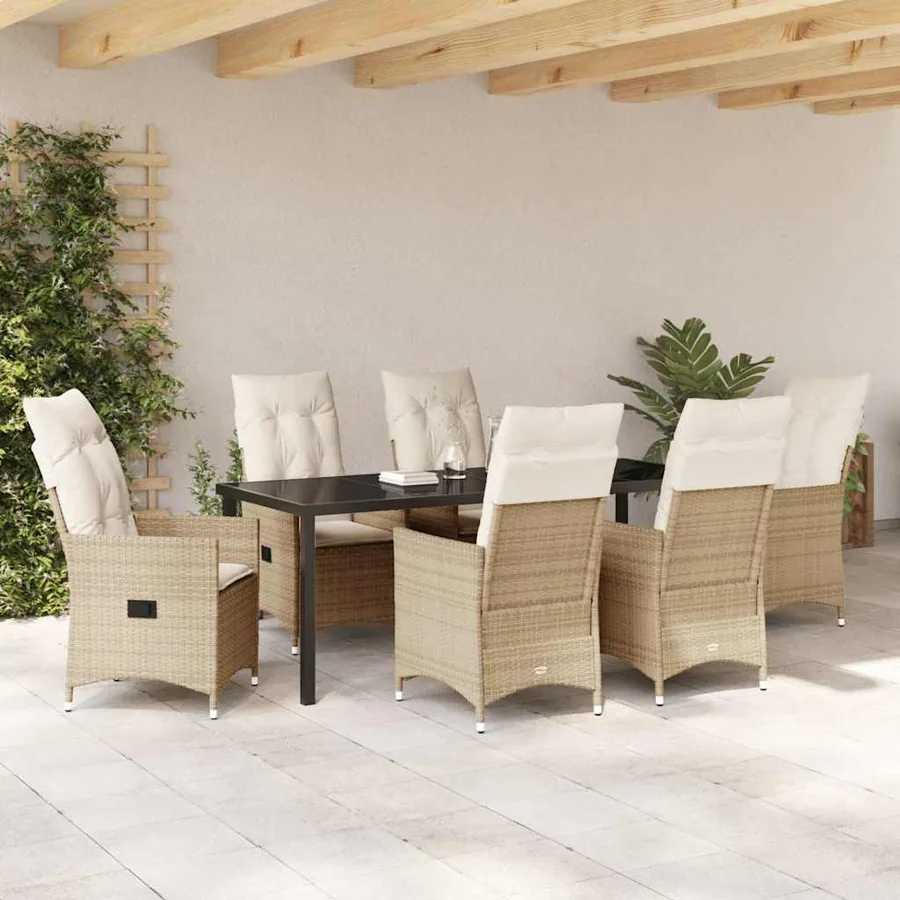 Ensemble de salle à manger pour jardin 7 pcs Beige polyrotin - 4