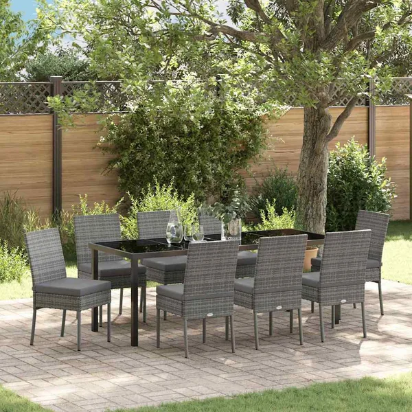 Ensemble de salle à manger pour jardin 9 pcs Gris
