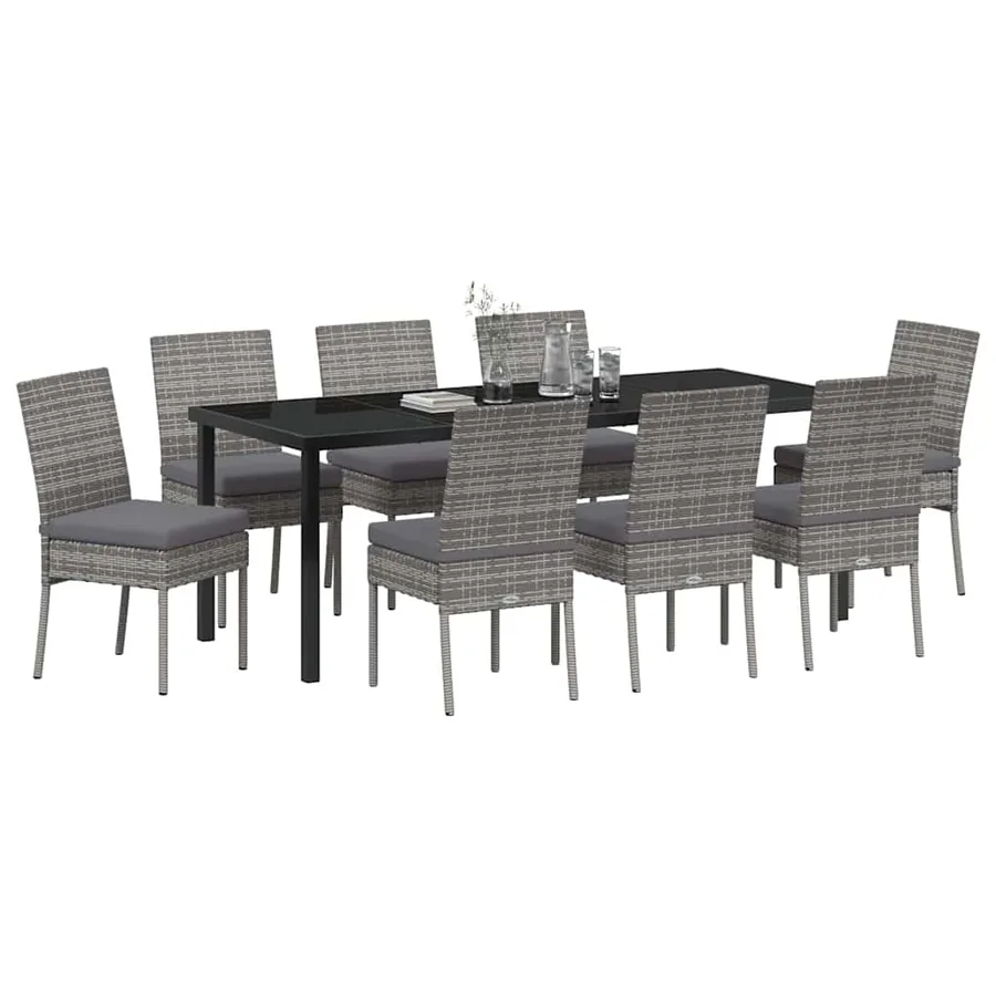 Ensemble de salle à manger pour jardin 9 pcs Gris - 3