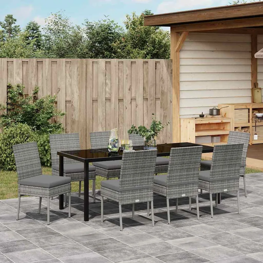 Ensemble de salle à manger pour jardin 9 pcs Gris - 4
