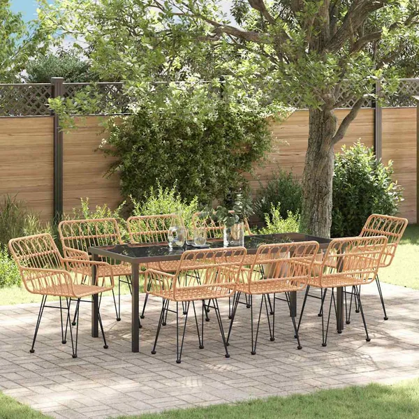 Ensemble de salle à manger pour jardin 9 pcs Marron