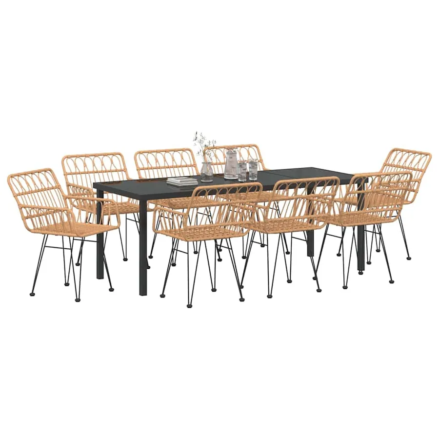 Ensemble de salle à manger pour jardin 9 pcs Marron - 3