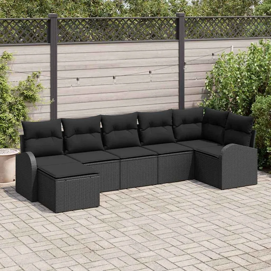 Ensemble de Canapés avec coussin 7 pcs Noir polyrotin