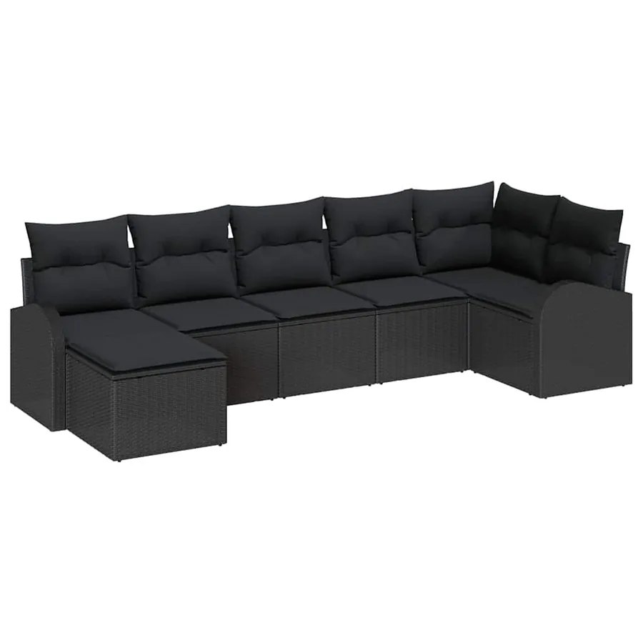 Ensemble de Canapés avec coussin 7 pcs Noir polyrotin - 2
