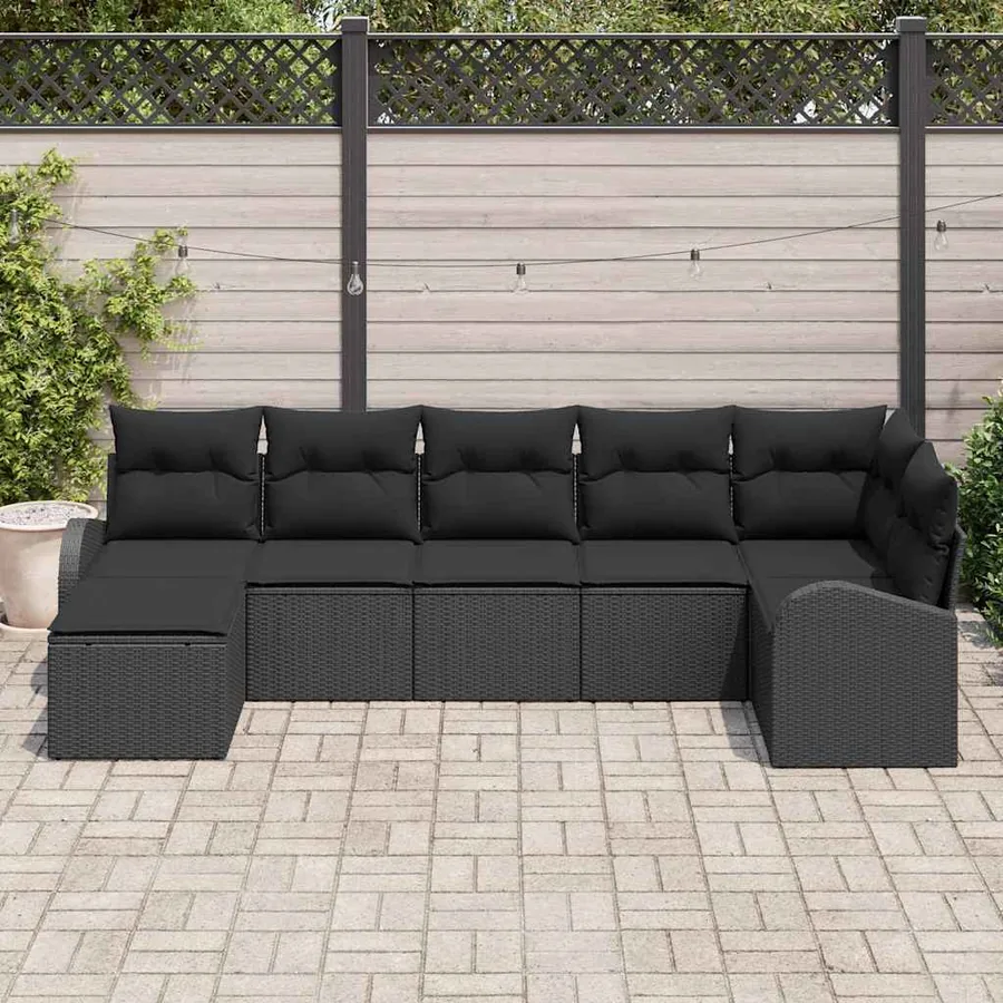 Ensemble de Canapés avec coussin 7 pcs Noir polyrotin - 3
