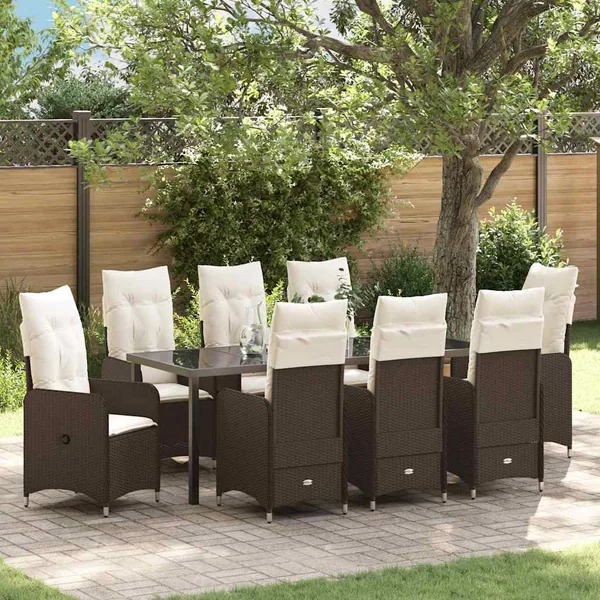 Ensemble de salle à manger pour jardin 9 pcs Marron polyrotin
