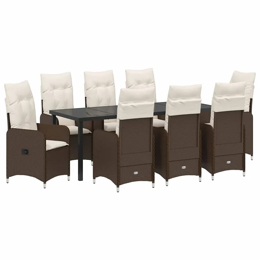 Ensemble de salle à manger pour jardin 9 pcs Marron polyrotin - 2