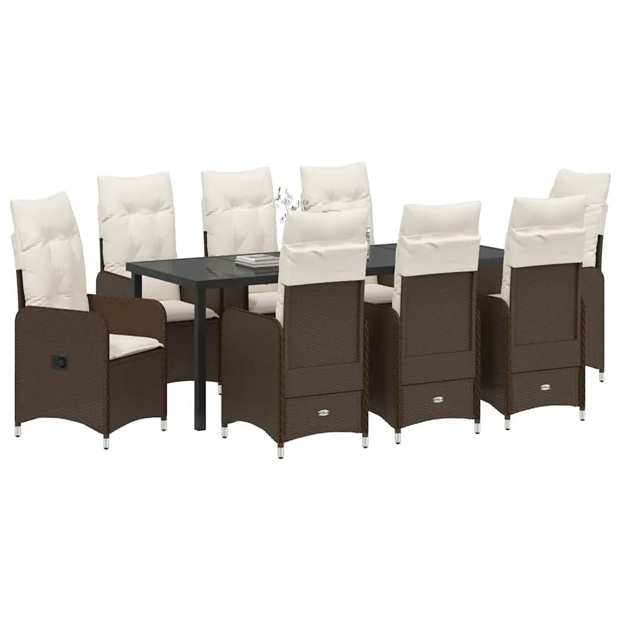 Ensemble de salle à manger pour jardin 9 pcs Marron polyrotin - 3
