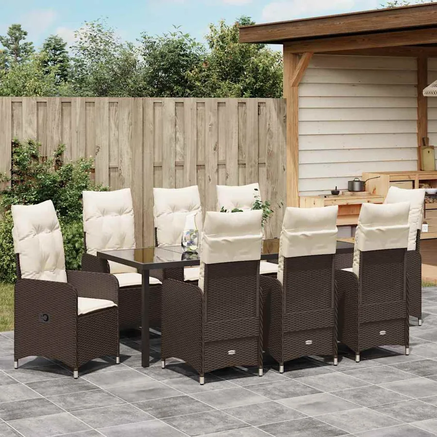 Ensemble de salle à manger pour jardin 9 pcs Marron polyrotin - 4