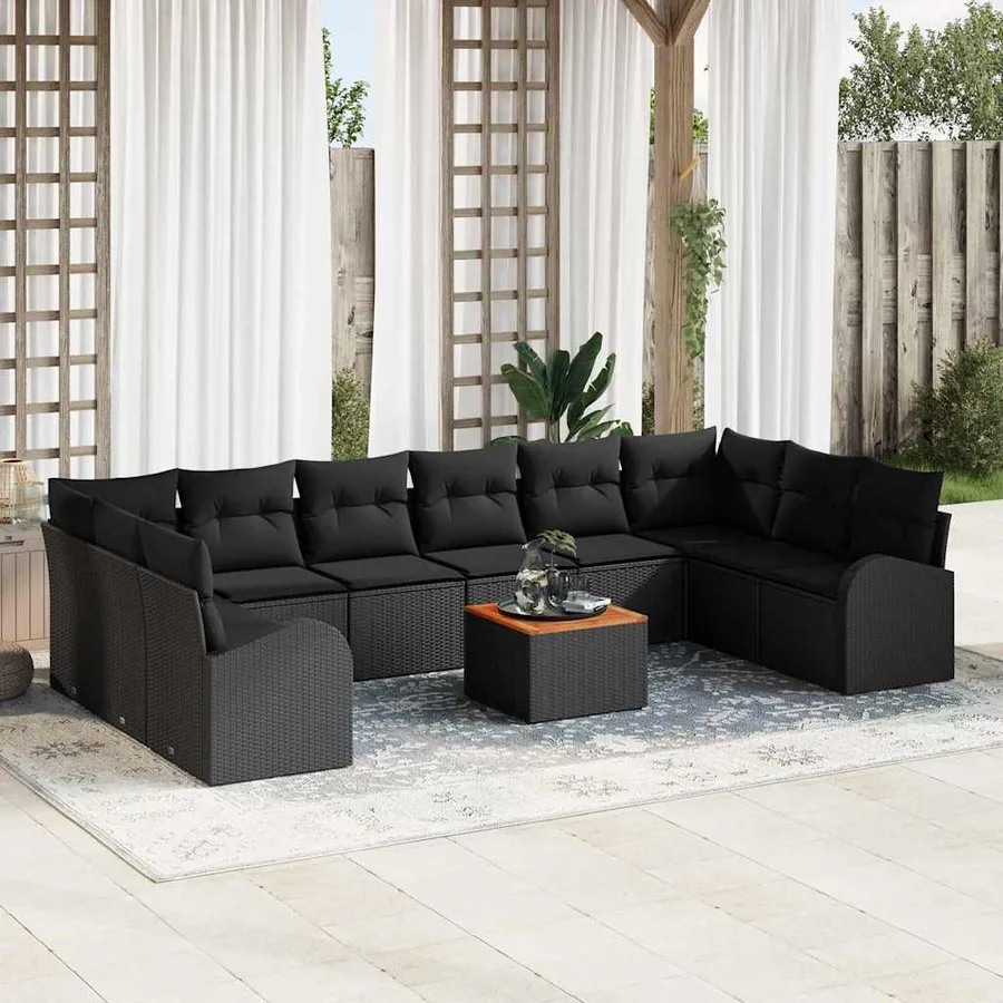 Ensemble de canapé de jardin 11 pcs Noir polyrotin
