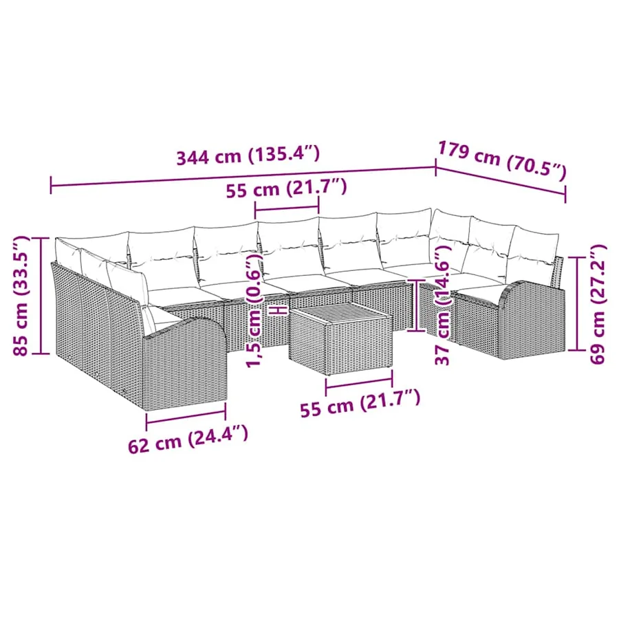 Ensemble de canapé de jardin 11 pcs Noir polyrotin - 17