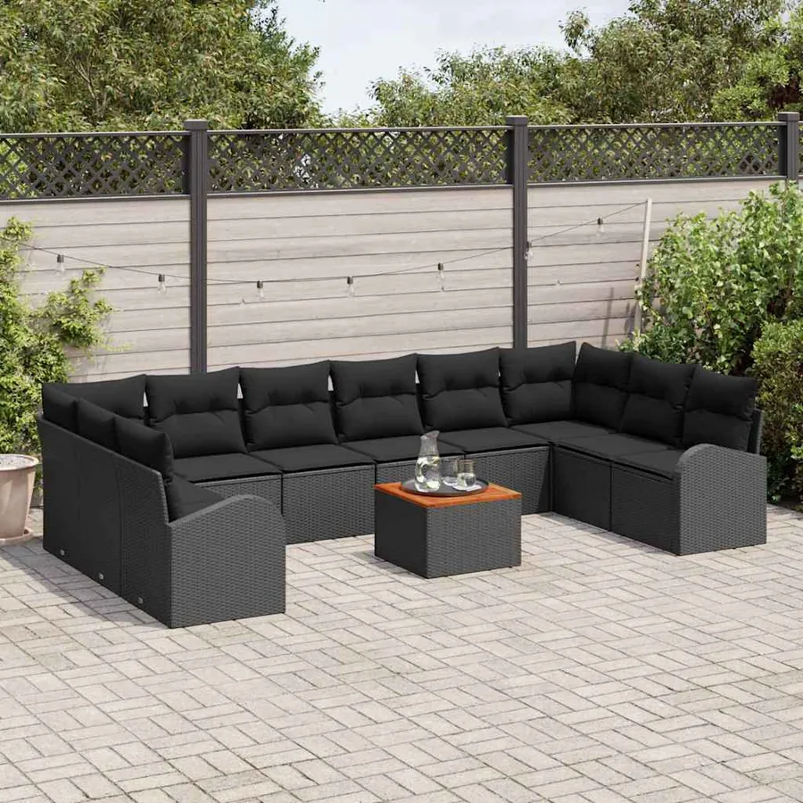 Ensemble de canapé de jardin 11 pcs Noir polyrotin - 3