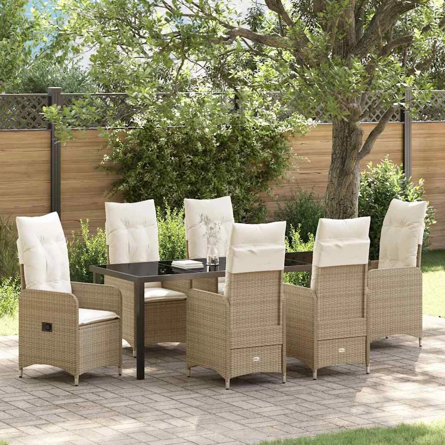 Ensemble de salle à manger pour jardin 7 pcs Beige polyrotin