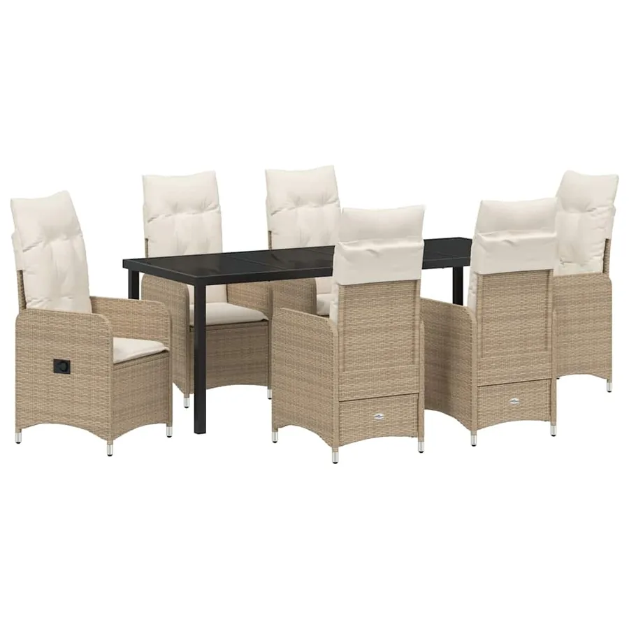 Ensemble de salle à manger pour jardin 7 pcs Beige polyrotin - 2
