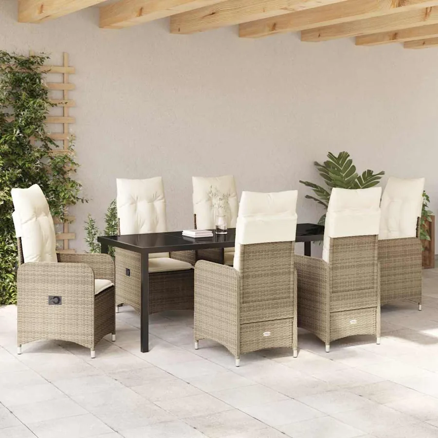 Ensemble de salle à manger pour jardin 7 pcs Beige polyrotin - 4