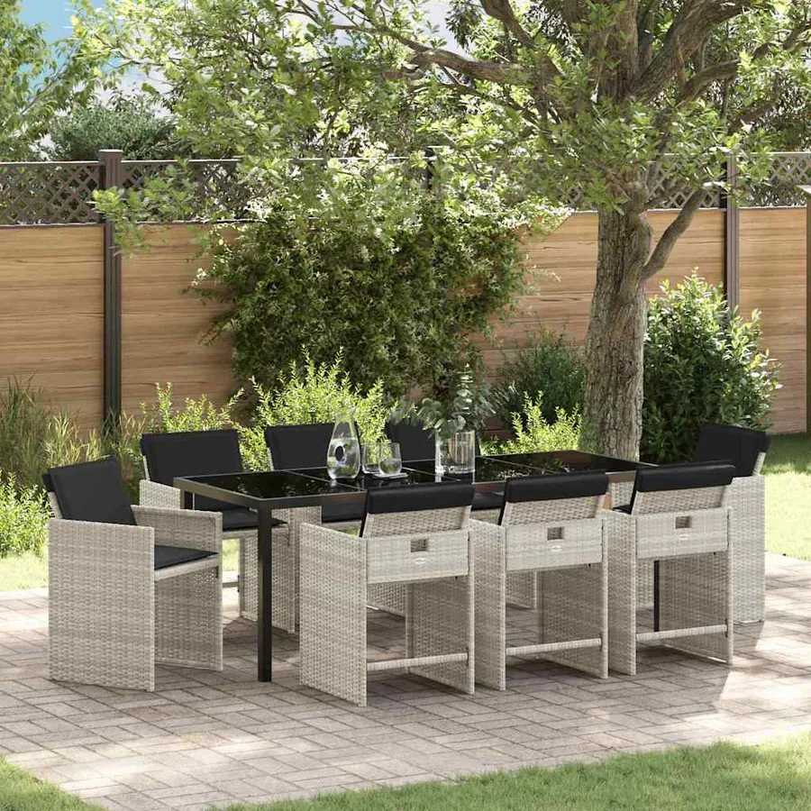 Ensemble de salle à manger pour jardin 9 pcs Gris clair