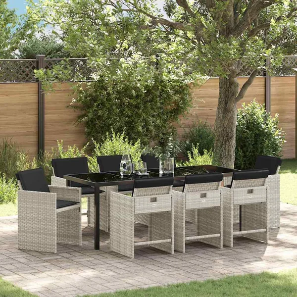 Ensemble de salle à manger pour jardin 9 pcs Gris clair