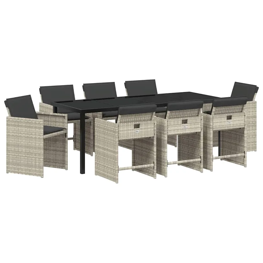 Ensemble de salle à manger pour jardin 9 pcs Gris clair - 2