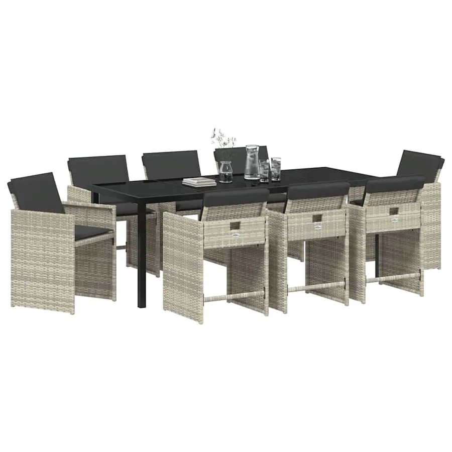 Ensemble de salle à manger pour jardin 9 pcs Gris clair - 3