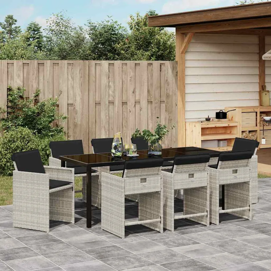 Ensemble de salle à manger pour jardin 9 pcs Gris clair - 4
