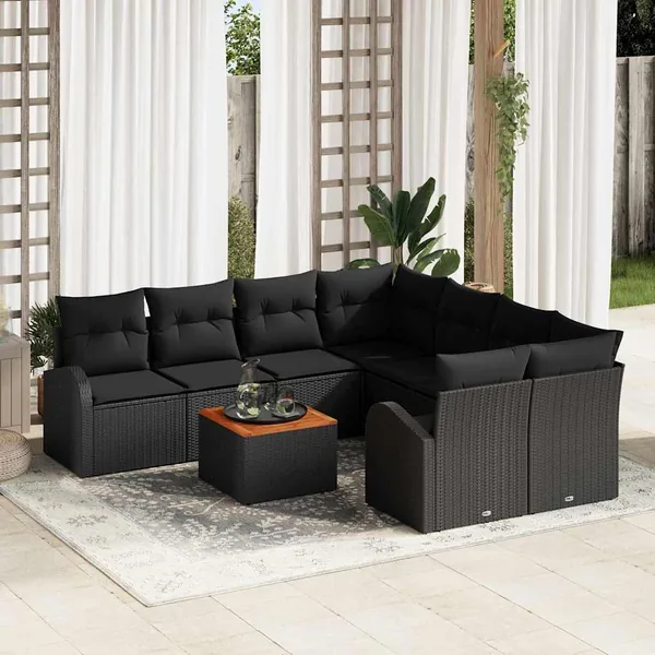 Ensemble de canapé de jardin avec stockage 9 pcs Noir polyrotin