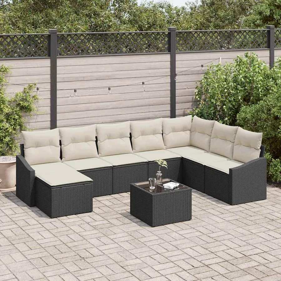 Ensemble de Canapés avec coussin 9 pcs Noir polyrotin