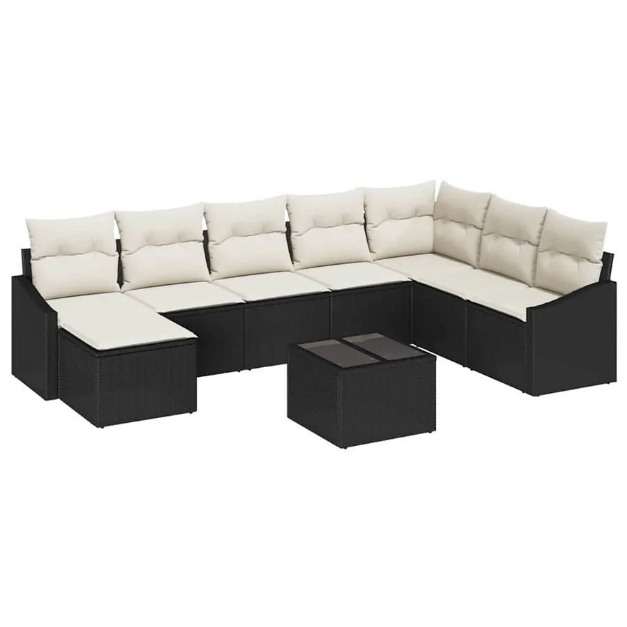Ensemble de Canapés avec coussin 9 pcs Noir polyrotin - 2
