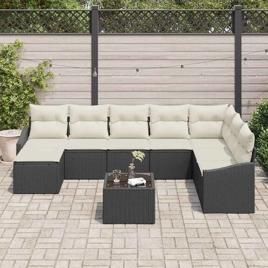 Ensemble de Canapés avec coussin 9 pcs Noir polyrotin - 3