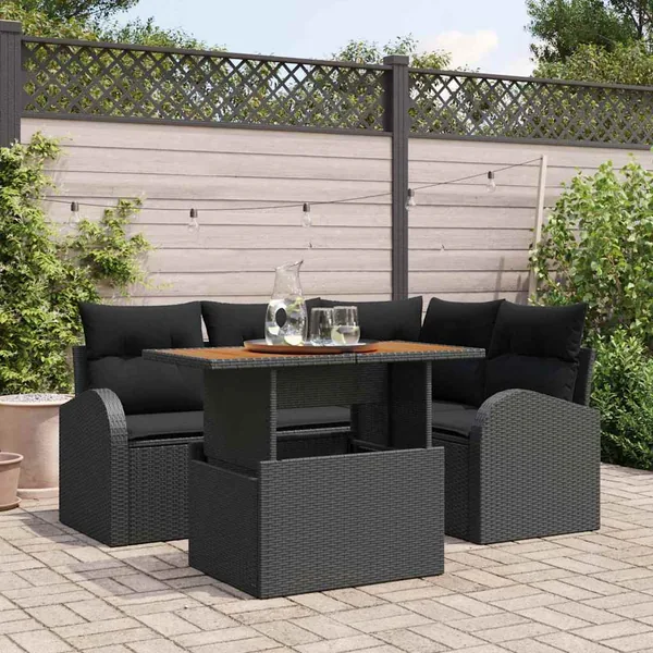 Ensemble de canapé de jardin 5 pcs Noir Poly rotin