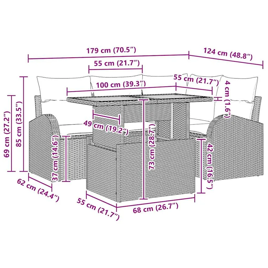 Ensemble de canapé de jardin 5 pcs Noir Poly rotin - 15