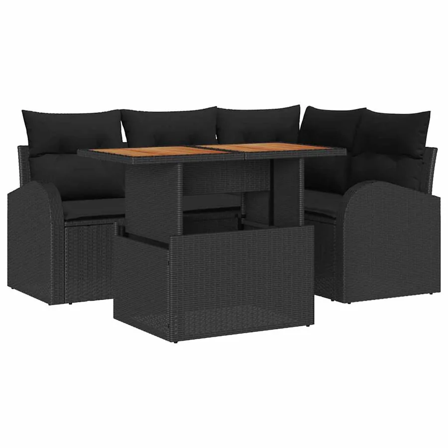 Ensemble de canapé de jardin 5 pcs Noir Poly rotin - 2