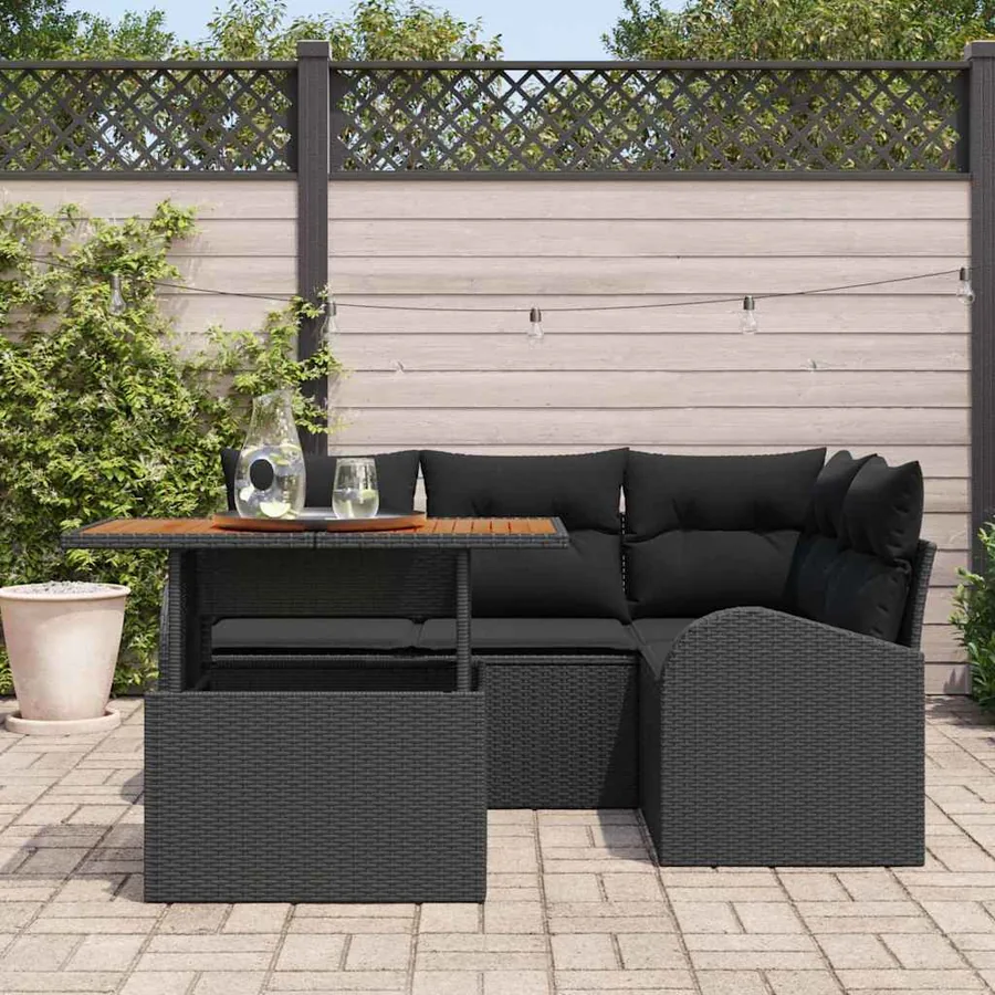 Ensemble de canapé de jardin 5 pcs Noir Poly rotin - 3