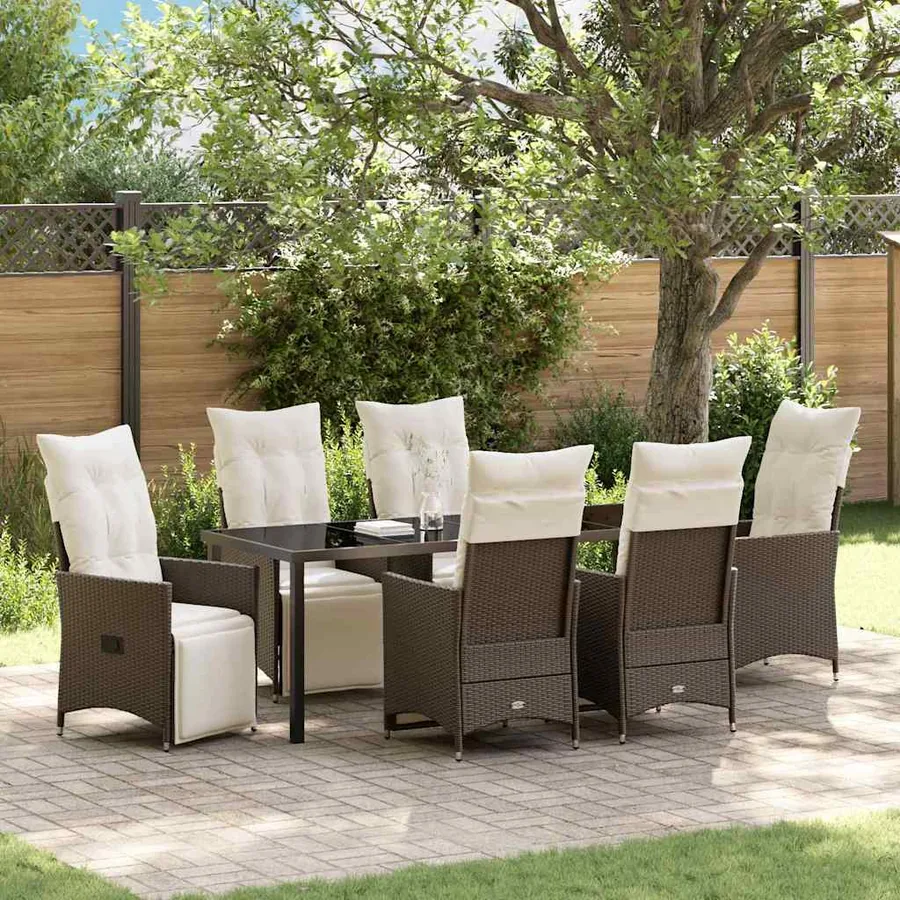 Ensemble de salle à manger pour jardin 7 pcs Marron polyrotin