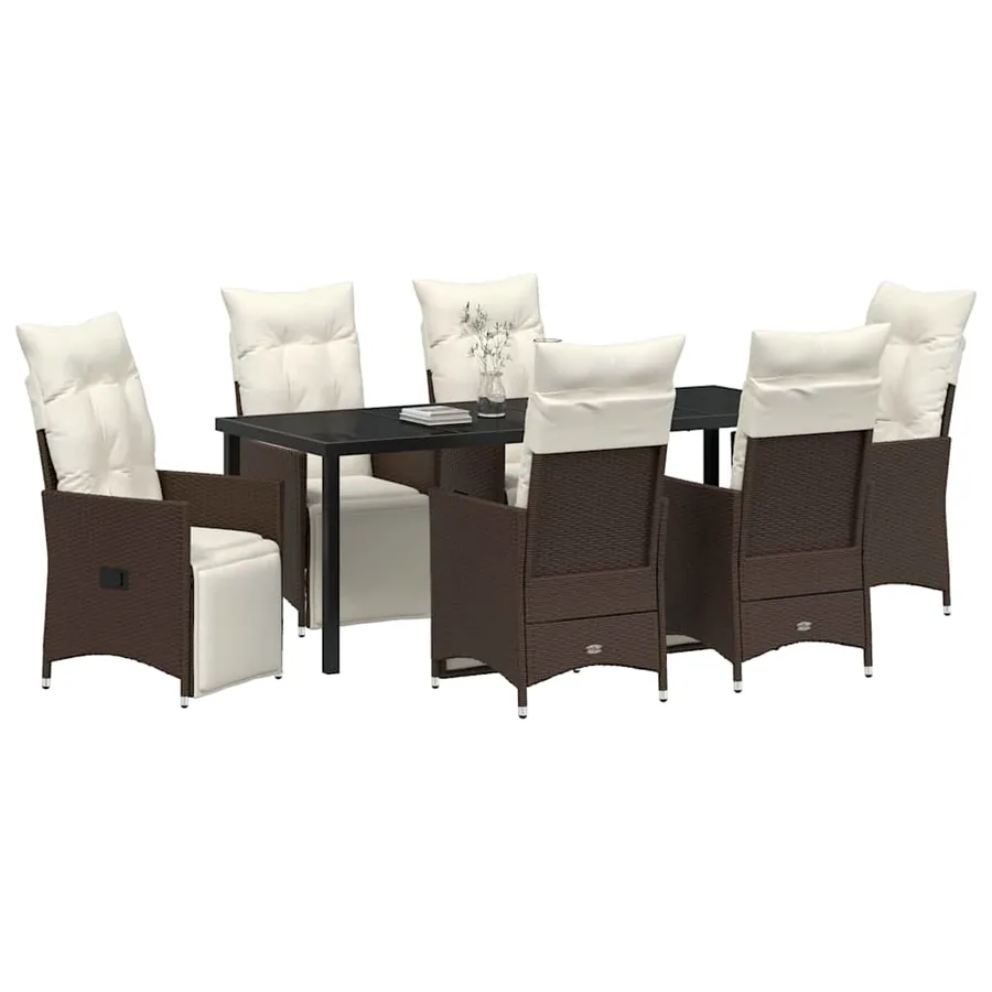 Ensemble de salle à manger pour jardin 7 pcs Marron polyrotin - 3