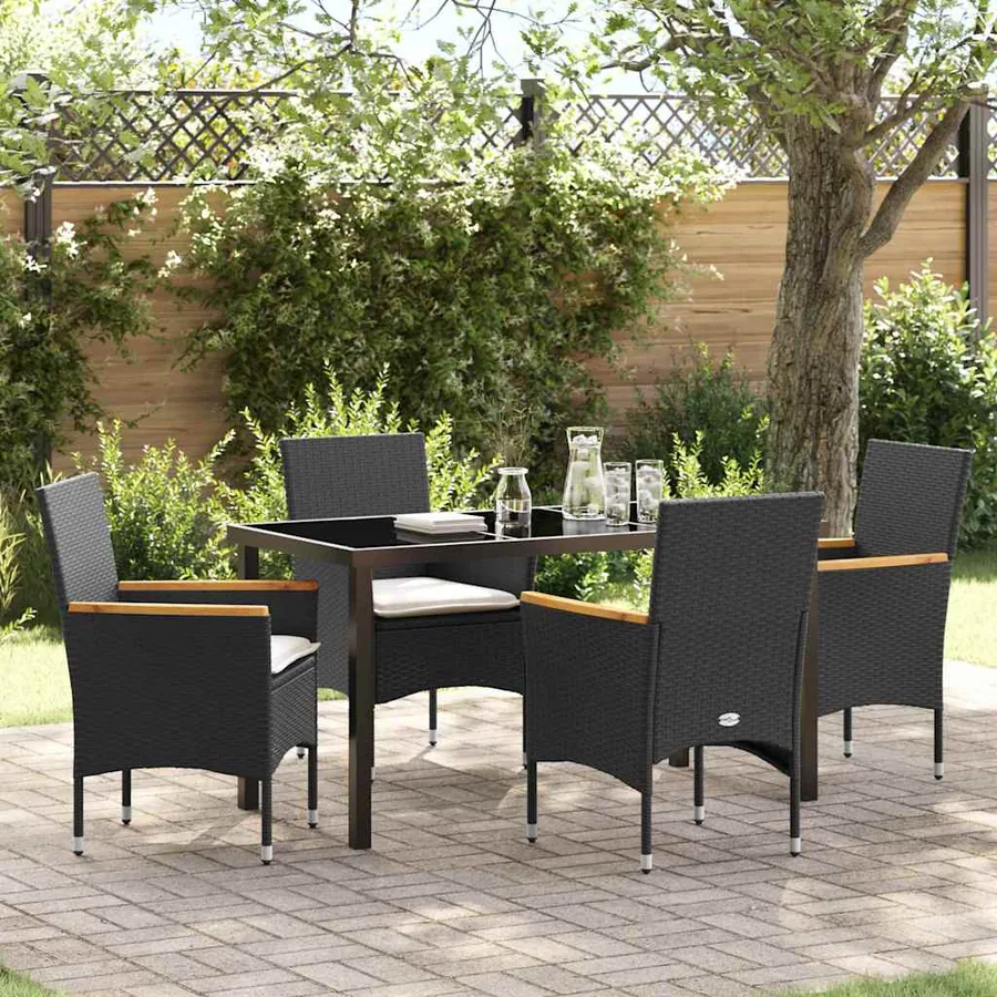 Ensemble de salle à manger pour jardin 5 pcs Noir polyrotin