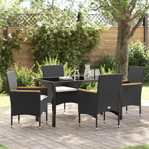 Ensemble de salle à manger pour jardin 5 pcs Noir polyrotin